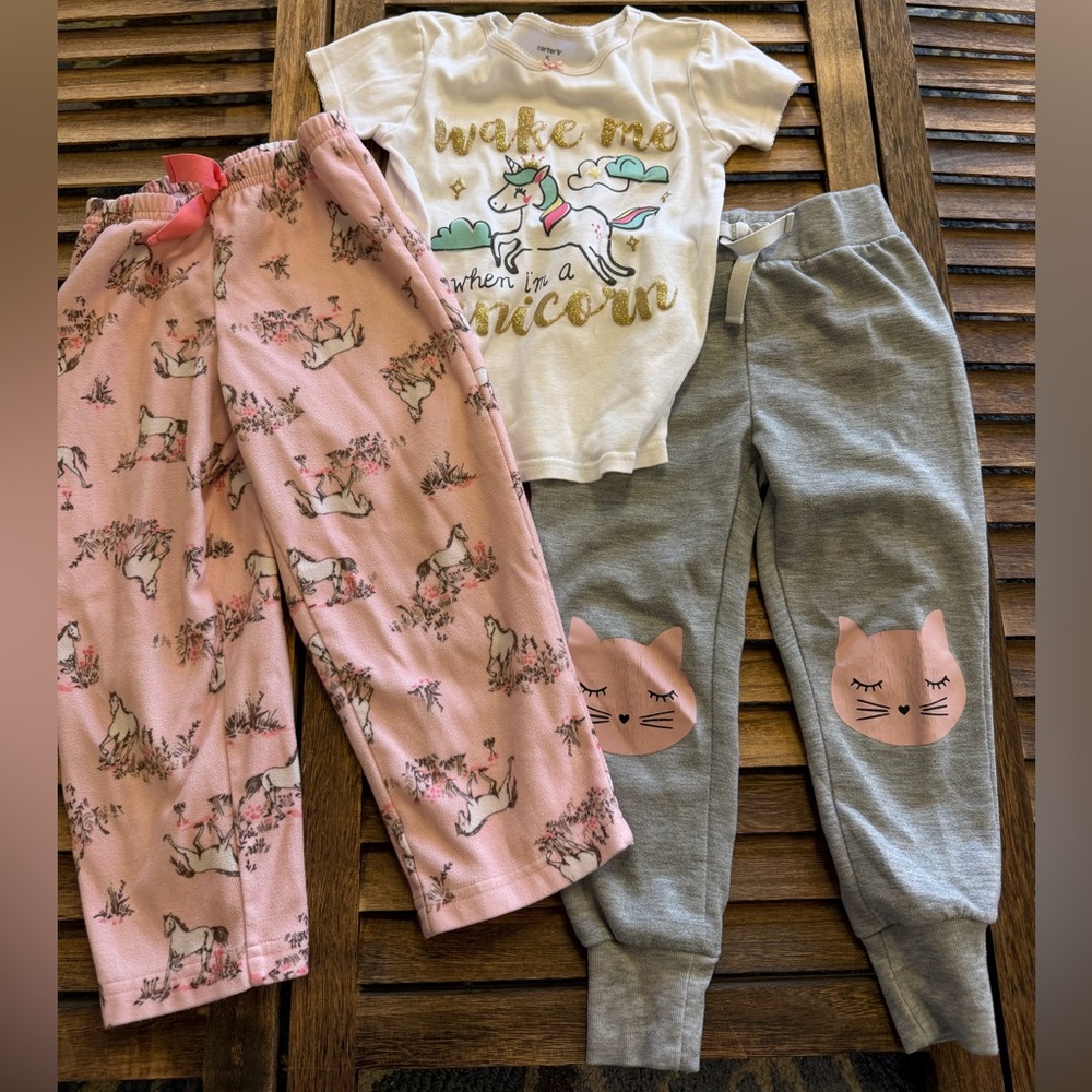 Carter's Unicorn Horse Cat Pajama Bundle - White, Gold, Pink, Gray Size 4T Lot